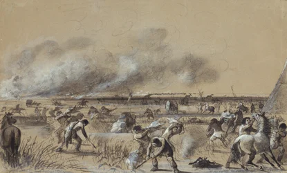 Feuer auf der Prärie, das Lager in Brand setzen, ca. 1837