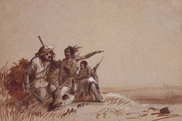 Kansas-Indianer erzählt einem Fallensteller durch Zeichen die Wanderung der Büffel, ca. 1837