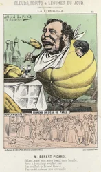 La Pumpkin: Karikatur über Ernest Picard - Ill. vom 14/03/1871 in „Blumen, Früchte und Gemüse des Tages“