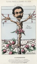 Der Pfirsichbaum: Karikatur auf Steenackers - Illustration vom 30.01.1871 in „Blumen, Früchte und Gemüse des Tages“