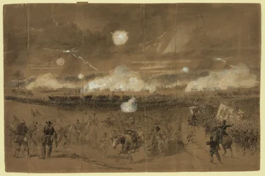 Couchs Korps bildet Schlachtlinie in den Feldern bei Chancellorsville, um den Rückzug des elften Korps zu decken, das schändlich davonläuft