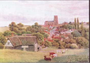 Die Kirche auf dem Hügel, Kersey, Suffolk, aus Die Cottages und das Dorfleben im ländlichen England, veröffentlicht von Dent & Sons Limited, 1912