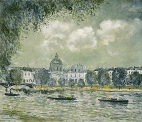 Landschaft entlang der Seine mit dem Institut de France und der Pont des Arts, ca. 1875