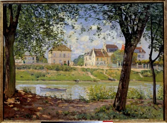 Villeuneuve La Garenne oder Dorf am Ufer der Seine. Gemälde von Alfred Sisley (1839-1899)
