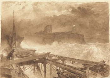 Studie für Tynemouth Pier - Lampenanzünden bei Sonnenuntergang