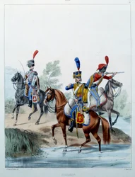 Napoleonische Armee: Husaren. Gravur von Alfred De Marbot (19. Jahrhundert) 1806