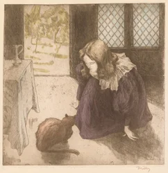 Innenraum, kleines Mädchen mit Katze