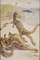 Eine mesozoische Szene mit Deinotheria, Illustration aus 