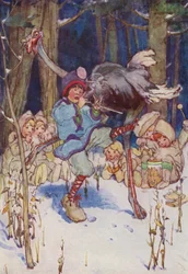 Slightly tanzte fröhlich mit einem Strauß