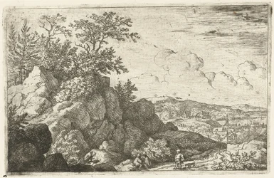 Berglandschaft mit Mann und Hund