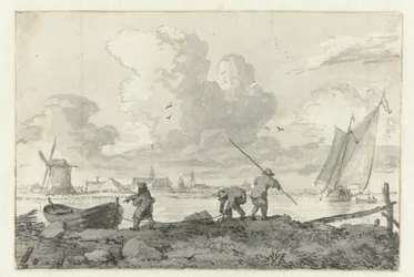 Fischer mit ihrem Ruderboot an der Spaarne bei Haarlem