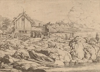 Boot an einem Flussufer mit drei Ziegen, wahrscheinlich um 1645-1656