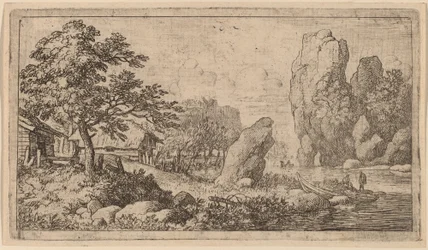Spitzer Fels am Ufer eines Flusses, wahrscheinlich ca. 1645-1656