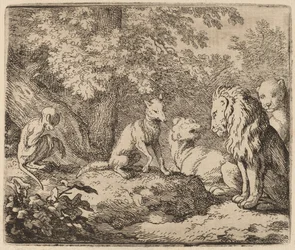 Reynard erzählt eine Geschichte von verstecktem Schatz, wahrscheinlich ca. 1645-1656