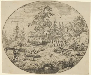 Die Landschaft mit der Holzbrücke