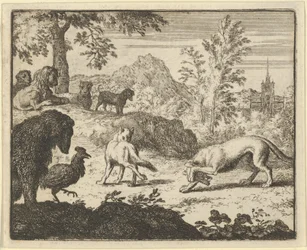 Der Löwe erlaubt einen Kampf zwischen dem Wolf und Renard, 1650-75