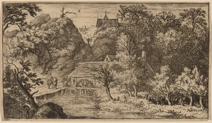 Wassermühle am Fuße eines Berges