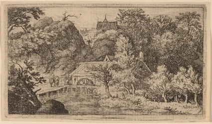 Wassermühle am Fuße eines Berges