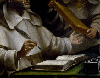 Die Hände des hl. Albert beim Schreiben (Detail)