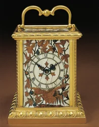 Kutschenuhr, aus einem Napoleon III Vierer-Schreibtischset, Marketerie von Duvinage und Harinckouk, ca. 1877