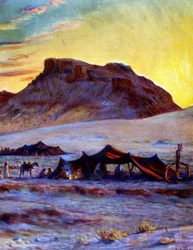 Gruppe arabischer Nomaden in der Wüste. von Nasreddine Dinet (Alphonse-Étienne Dinet). 1861 – 1929. ein französischer Orientalist Maler 1918
