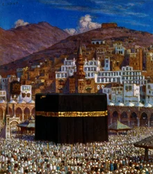 Illustration, die muslimische Pilger an der Kaaba in Mekka darstellt. von Nasreddine Dinet (Alphonse-Étienne Dinet). 1861 – 1929