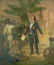 Joseph Napoleon Sebastien Sarda Garriga (1808-77) mit dem Emanzipationsdekret auf La Réunion
