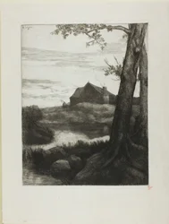 Bauernhof mit großem Baum