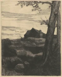 Bauernhof mit großem Baum