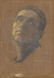 Kopf eines Mannes mit aufwärts gerichteten Augen