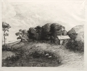 Landschaft mit Teich
