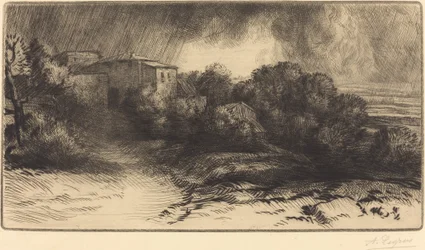 Ansicht eines Bauernhofs im Sturm (La ferme de Brieux (Effet d