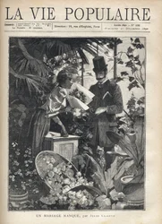Ein eleganter Mann kauft Blumen in einem Blumenladen. Illustration von Alfons Maria Mucha (Alphonse Marie Mucha)
