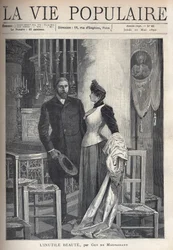 In einer Kirche steht ein schönes und elegantes Paar zwischen Kerzen und betet zu Gott. Illustration von Alfons Maria Mucha (Alphonse Marie Mucha)