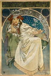 Plakat für das Ballett „Prinzessin Hyazinthe“ von Oskar Nedbal am Nationaltheater Prag, dargestellt wird die Schauspielerin Andula Sedlackova