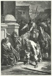 Der Tod des römischen Konsuls Marcus Papirius beim gallischen Überfall auf Rom, 387 v. Chr. (Stich)