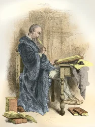 Porträt von Clement Marot an seinem Schreibtisch (Gravur)