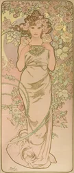Die belebte Frau in Blüte