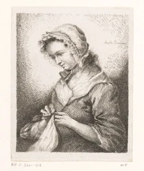 Porträt der Frau des Künstlers Georg Friedrich Schmidt, beim Nähen