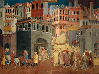 Auswirkungen der guten Regierung in der Stadt, Detail aus der Allegorie und den Auswirkungen der guten und schlechten Regierung in Stadt und Land