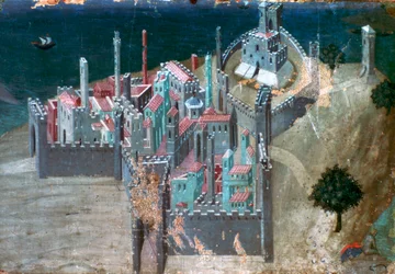 Ansicht einer Küstenstadt, ca. 1300-1348