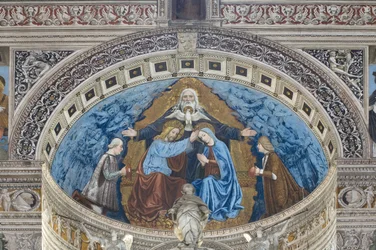 Krönung der Jungfrau Maria mit Gott und dem Heiligen Geist zwischen Francesco und Ludovico Sforza