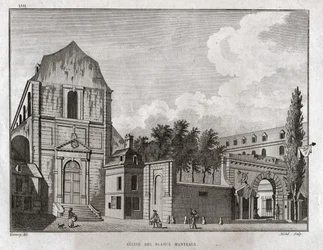 Die Kirche der Blancs Manteaux im Marais-Viertel in Paris (Gravur)