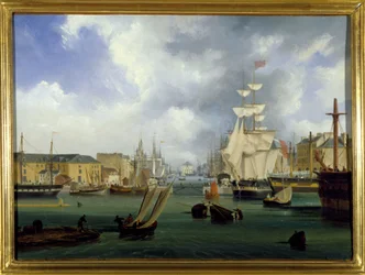 Der Hafen von Le Havre, das Große Becken, von Louis Garneray, ca. 1820