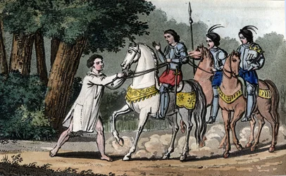 Karl VI. verfällt im Wald von Le Mans dem Wahnsinn - Entworfen und graviert von Ambroise Tardieu im Jahr 1825.