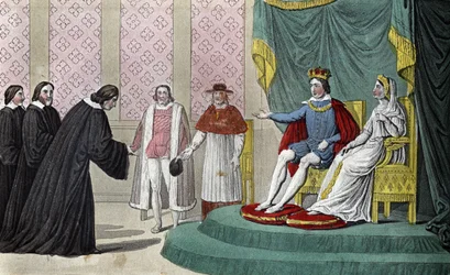 Franz II. (1544-1560) kündigt den Abgeordneten des Parlaments, die ihn nach dem Tod seines Vaters begrüßen kommen, an, dass er seine Onkel, den Herzog von Guise (Franz