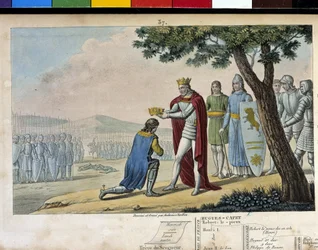 Heinrich I. (1008 - 1060), Kapetinger-Dynastie. Sieger über seinen Bruder Robert den Alten, er vergab ihm und gab ihm das Herzogtum Burgund im Jahr 1016 - entworfen und graviert von Ambroise Tardieu im Jahr 1825.