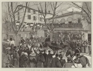 Ankunft der Königin in Grasse, Ihre Majestät passiert die Stadt zum Grand Hotel