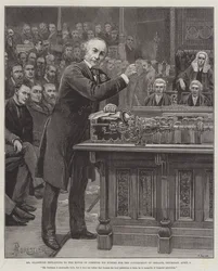 Mr. Gladstone erklärt dem Unterhaus seinen Plan für die Regierung Irlands, Donnerstag, 8. April