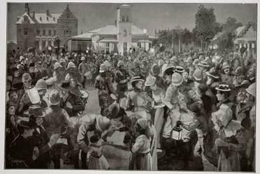 Die britische Besetzung von Bloemfontein - Ein Abendkonzert auf dem Marktplatz von den Dudelsäcken der Highland Brigade